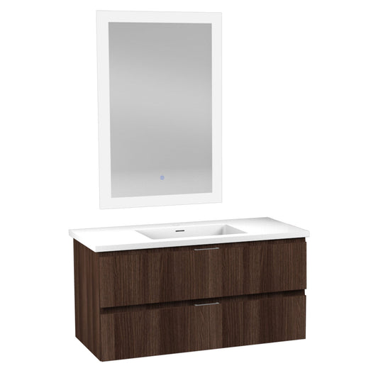 ANZZI Conques 39" x 20" Dark Brown Solid Wood Bathroom Vanity With Glossy White Countertop With Sink and 24" LED Mirror