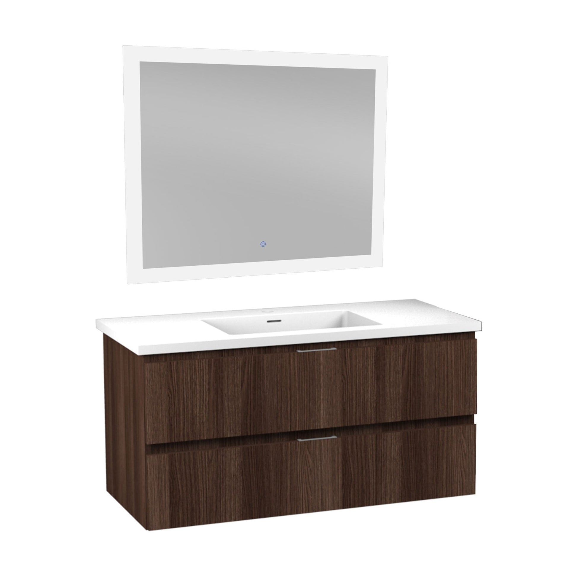 ANZZI Conques 39" x 20" Dark Brown Solid Wood Bathroom Vanity With Glossy White Countertop With Sink and 39" LED Mirror