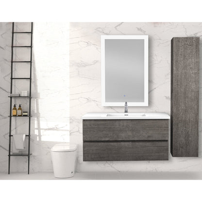 ANZZI Conques 39" x 20" Rich Gray Solid Wood Bathroom Vanity With Glossy White Countertop With Sink, 24" LED Mirror and Side Cabinet