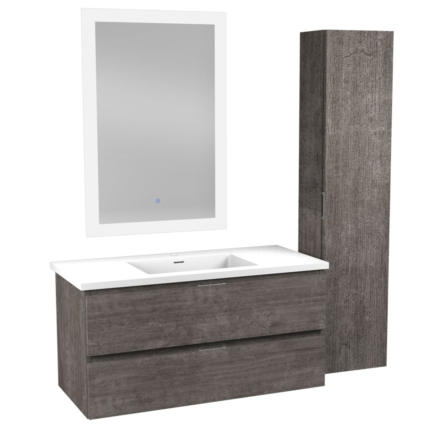 ANZZI Conques 39" x 20" Rich Gray Solid Wood Bathroom Vanity With Glossy White Countertop With Sink, 24" LED Mirror and Side Cabinet