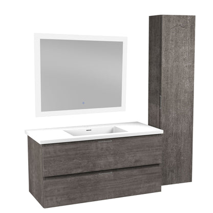 ANZZI Conques 39" x 20" Rich Gray Solid Wood Bathroom Vanity With Glossy White Countertop With Sink, 39" LED Mirror and Side Cabinet