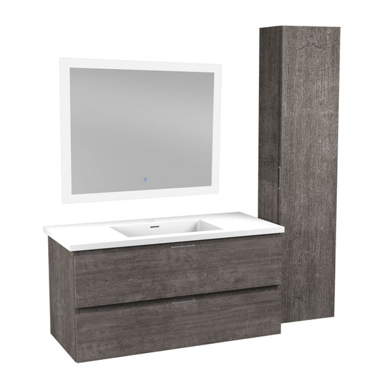 ANZZI Conques 39" x 20" Rich Gray Solid Wood Bathroom Vanity With Glossy White Countertop With Sink, 39" LED Mirror and Side Cabinet