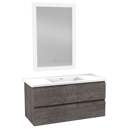 ANZZI Conques 39" x 20" Rich Gray Solid Wood Bathroom Vanity With Glossy White Countertop With Sink and 24" LED Mirror