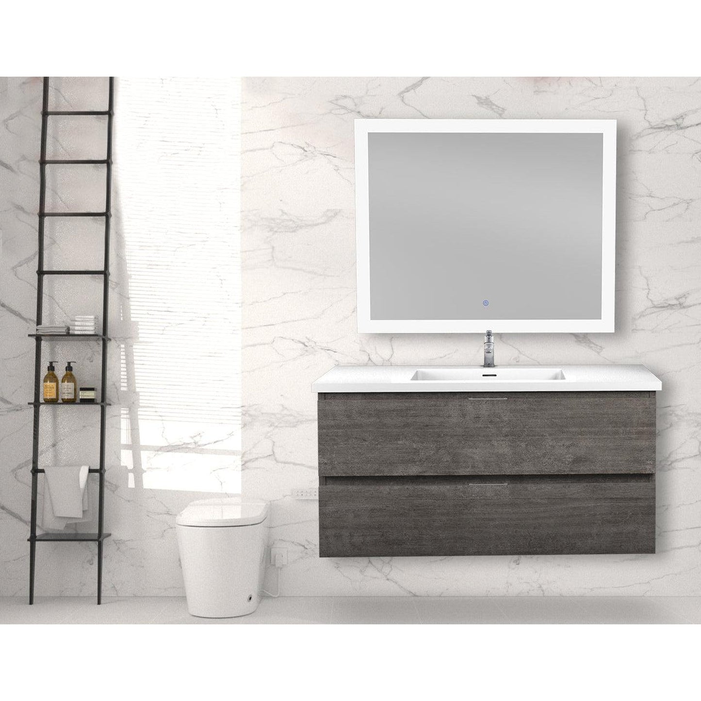 ANZZI Conques 39" x 20" Rich Gray Solid Wood Bathroom Vanity With Glossy White Countertop With Sink and 39" LED Mirror