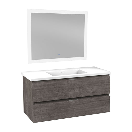 ANZZI Conques 39" x 20" Rich Gray Solid Wood Bathroom Vanity With Glossy White Countertop With Sink and 39" LED Mirror