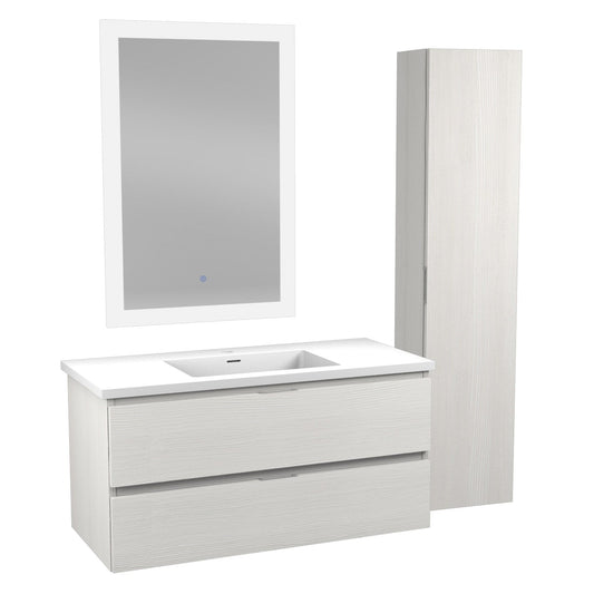 ANZZI Conques 39" x 20" Rich White Solid Wood Bathroom Vanity With Glossy White Countertop With Sink, 24" LED Mirror and Side Cabinet