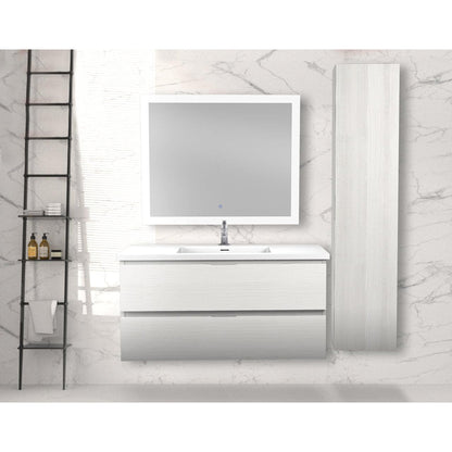 ANZZI Conques 39" x 20" Rich White Solid Wood Bathroom Vanity With Glossy White Countertop With Sink, 39" LED Mirror and Side Cabinet