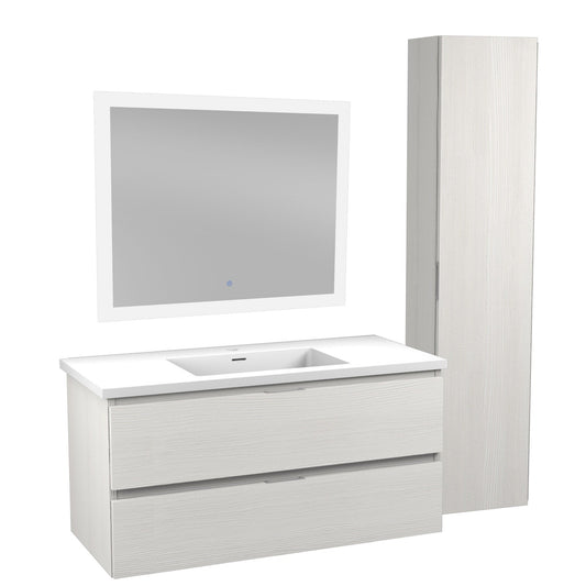 ANZZI Conques 39" x 20" Rich White Solid Wood Bathroom Vanity With Glossy White Countertop With Sink, 39" LED Mirror and Side Cabinet