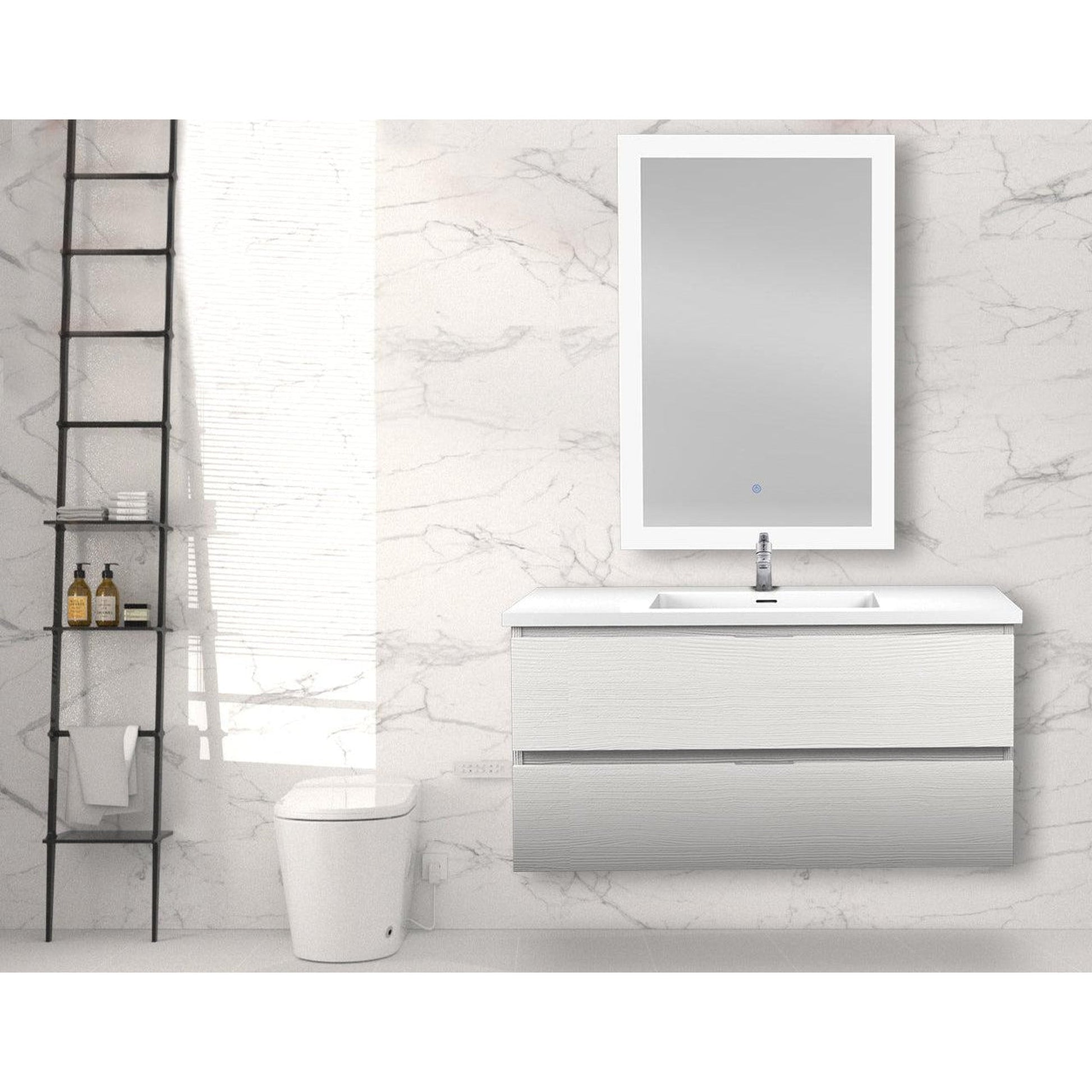 ANZZI Conques 39" x 20" Rich White Solid Wood Bathroom Vanity With Glossy White Countertop With Sink and 24" LED Mirror