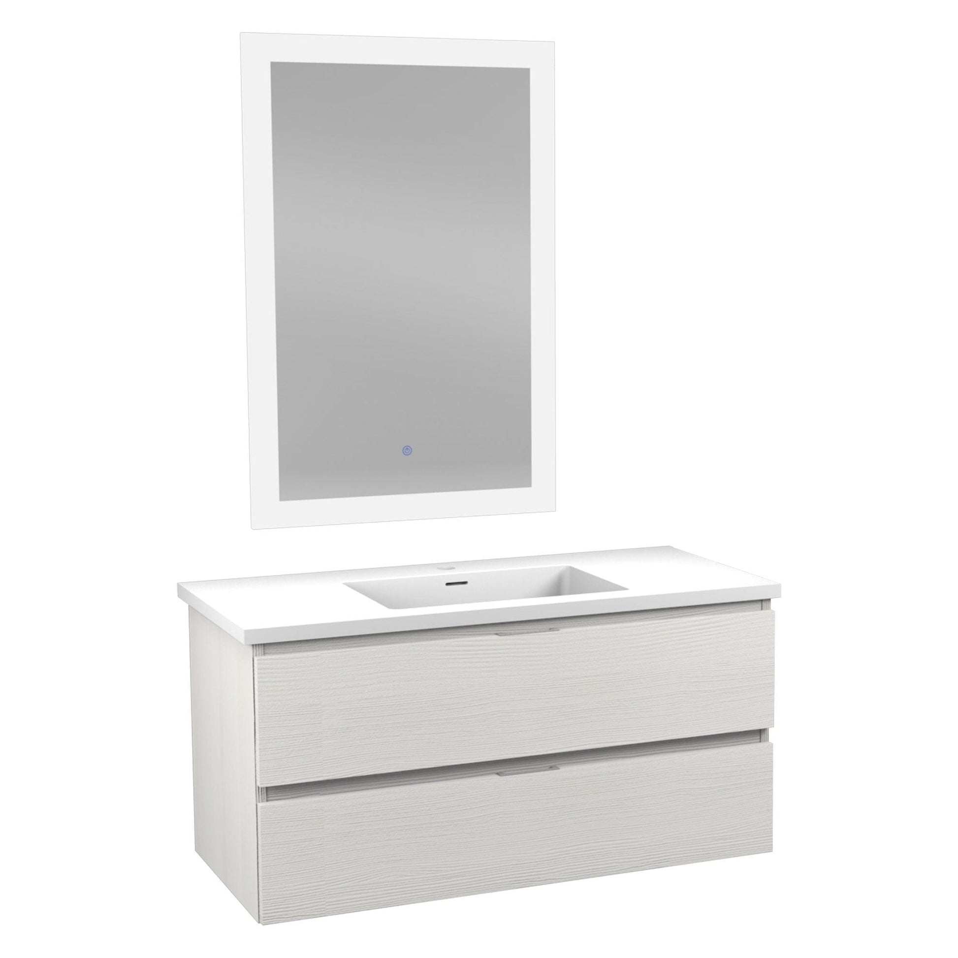 ANZZI Conques 39" x 20" Rich White Solid Wood Bathroom Vanity With Glossy White Countertop With Sink and 24" LED Mirror