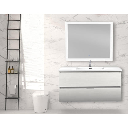 ANZZI Conques 39" x 20" Rich White Solid Wood Bathroom Vanity With Glossy White Countertop With Sink and 39" LED Mirror