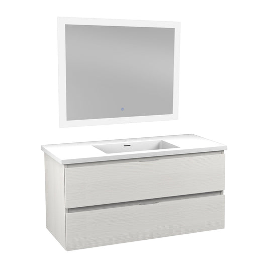 ANZZI Conques 39" x 20" Rich White Solid Wood Bathroom Vanity With Glossy White Countertop With Sink and 39" LED Mirror