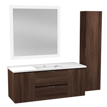 ANZZI Conques 48" x 20" Dark Brown Solid Wood Bathroom Vanity With Glossy White Countertop With Sink, 36" LED Mirror and Side Cabinet