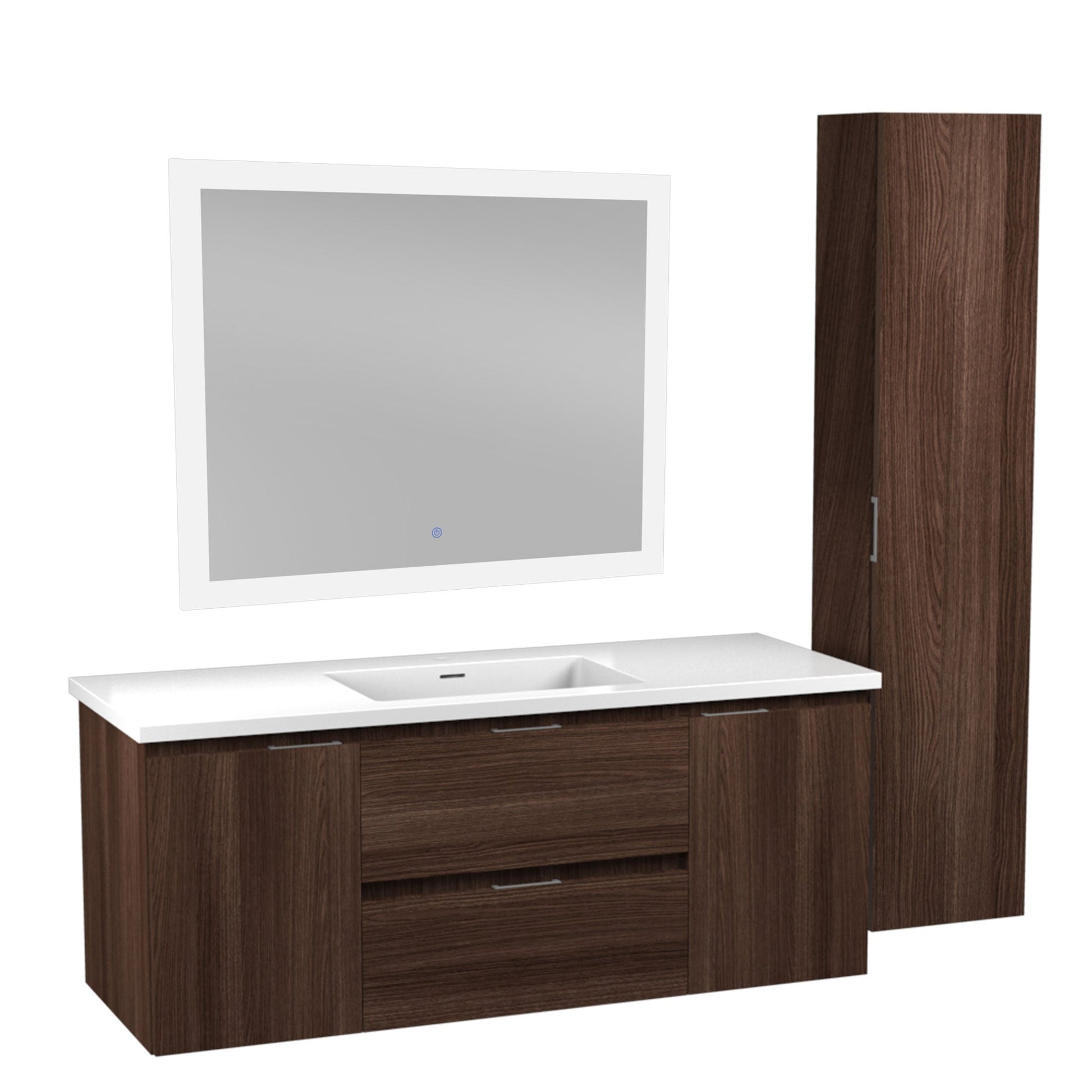 ANZZI Conques 48" x 20" Dark Brown Solid Wood Bathroom Vanity With Glossy White Countertop With Sink, 39" LED Mirror and Side Cabinet