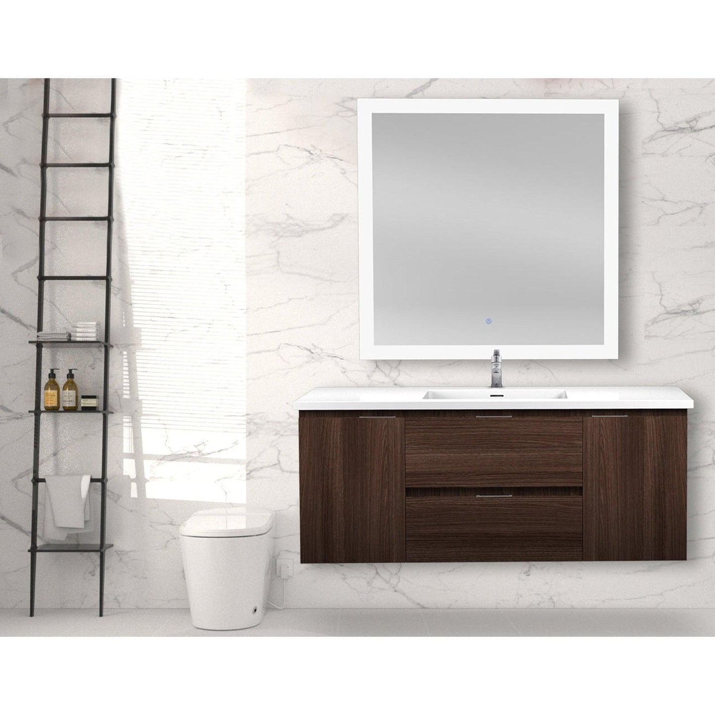 ANZZI Conques 48" x 20" Dark Brown Solid Wood Bathroom Vanity With Glossy White Countertop With Sink and 36" LED Mirror