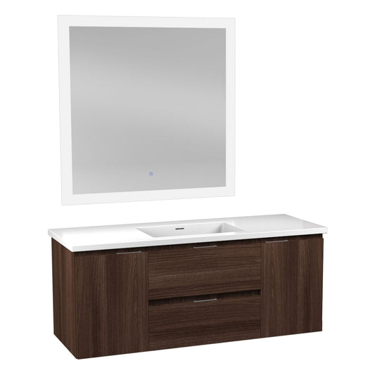 ANZZI Conques 48" x 20" Dark Brown Solid Wood Bathroom Vanity With Glossy White Countertop With Sink and 36" LED Mirror