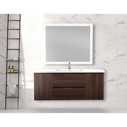 ANZZI Conques 48" x 20" Dark Brown Solid Wood Bathroom Vanity With Glossy White Countertop With Sink and 39" LED Mirror