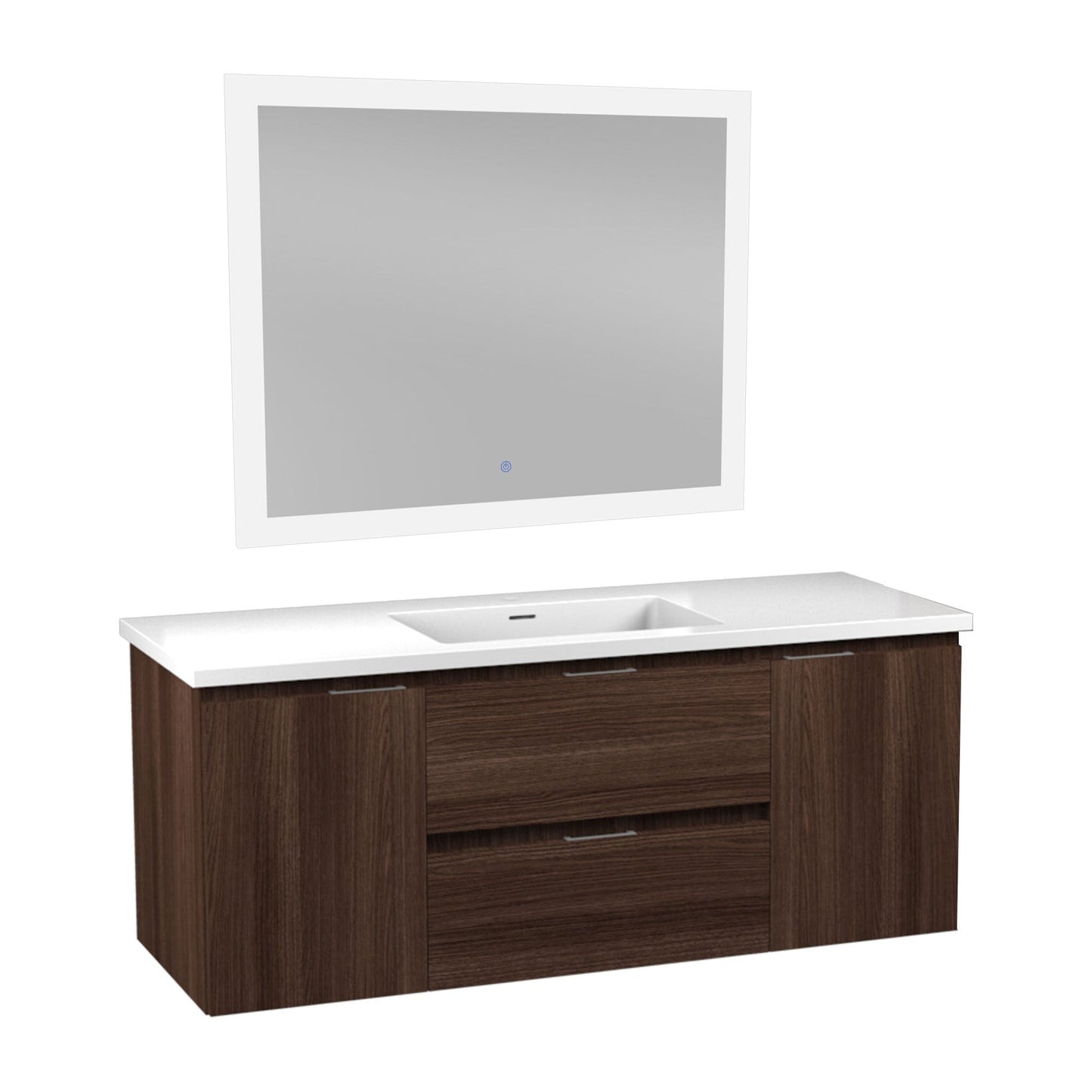 ANZZI Conques 48" x 20" Dark Brown Solid Wood Bathroom Vanity With Glossy White Countertop With Sink and 39" LED Mirror