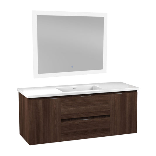 ANZZI Conques 48" x 20" Dark Brown Solid Wood Bathroom Vanity With Glossy White Countertop With Sink and 39" LED Mirror