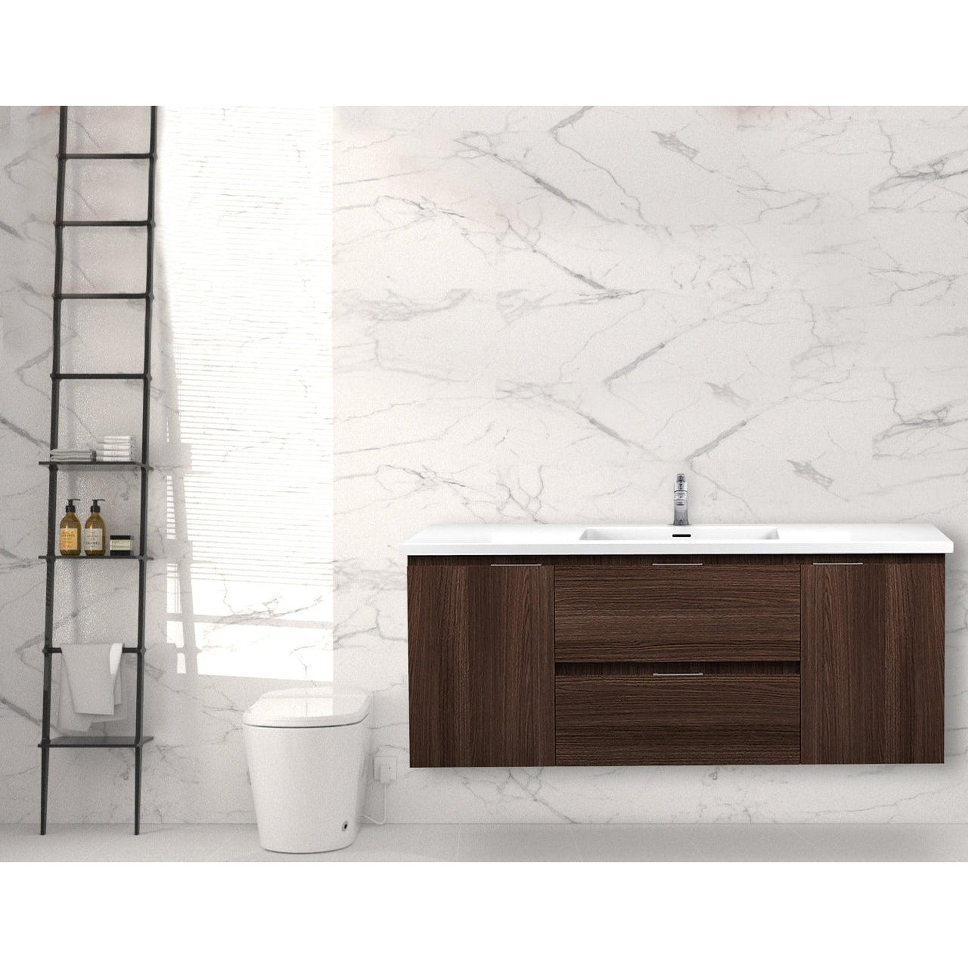 ANZZI Conques 48" x 20" Dark Brown Solid Wood Bathroom Vanity With Glossy White Sink and Countertop