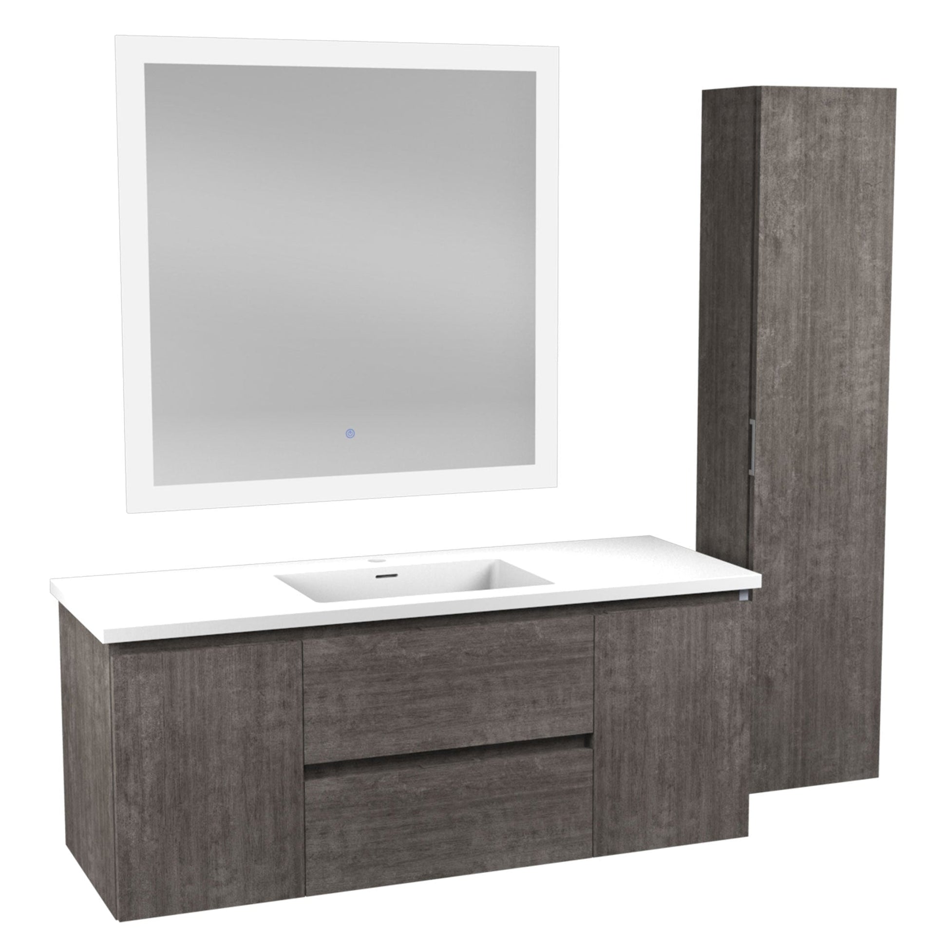 ANZZI Conques 48" x 20" Rich Gray Solid Wood Bathroom Vanity With Glossy White Countertop With Sink, 36" LED Mirror and Side Cabinet