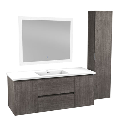 ANZZI Conques 48" x 20" Rich Gray Solid Wood Bathroom Vanity With Glossy White Countertop With Sink, 39" LED Mirror and Side Cabinet