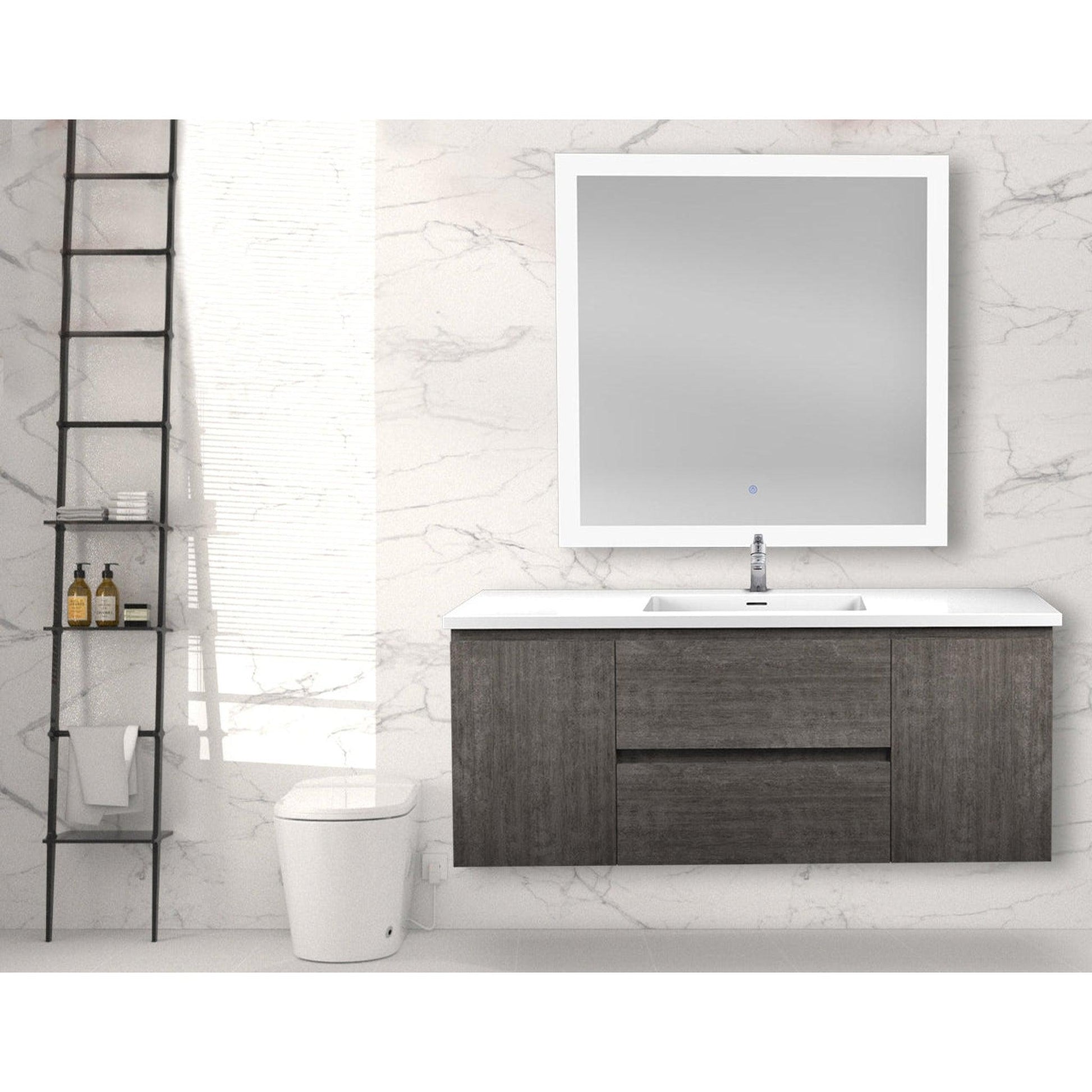 ANZZI Conques 48" x 20" Rich Gray Solid Wood Bathroom Vanity With Glossy White Countertop With Sink and 36" LED Mirror