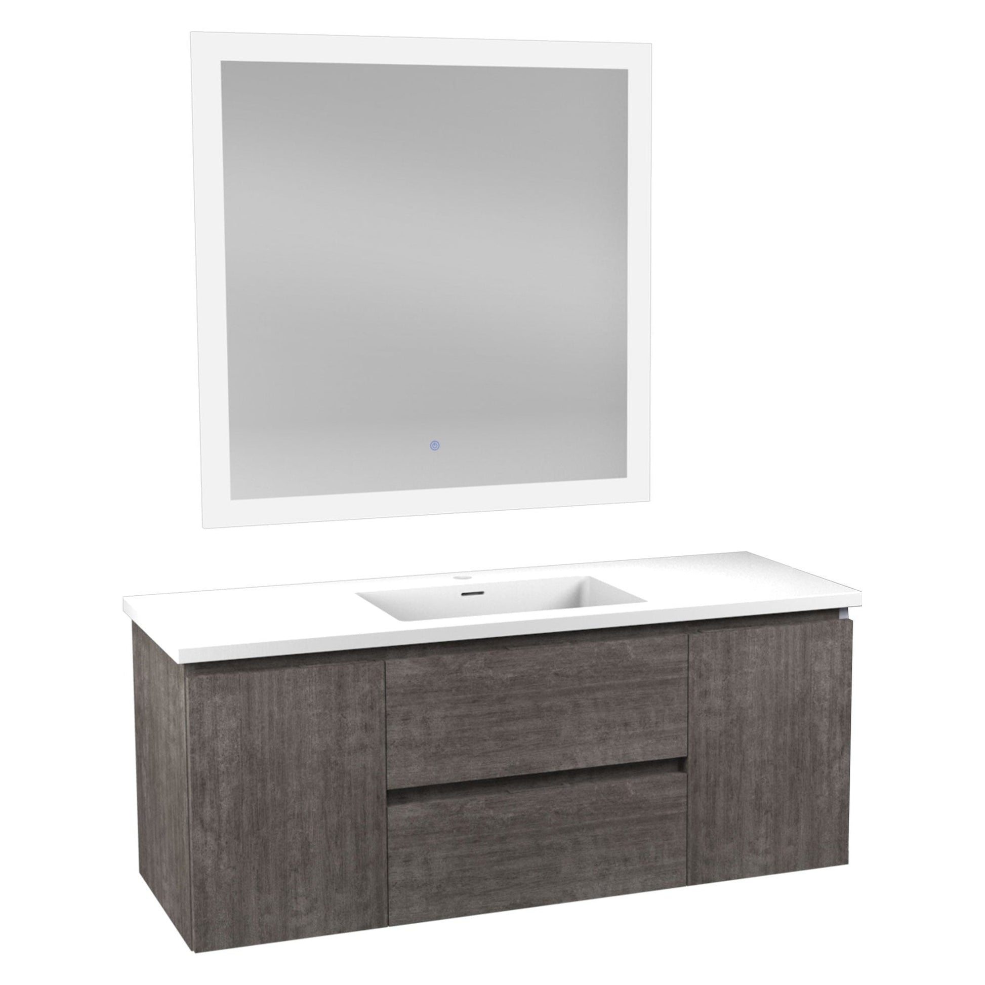 ANZZI Conques 48" x 20" Rich Gray Solid Wood Bathroom Vanity With Glossy White Countertop With Sink and 36" LED Mirror