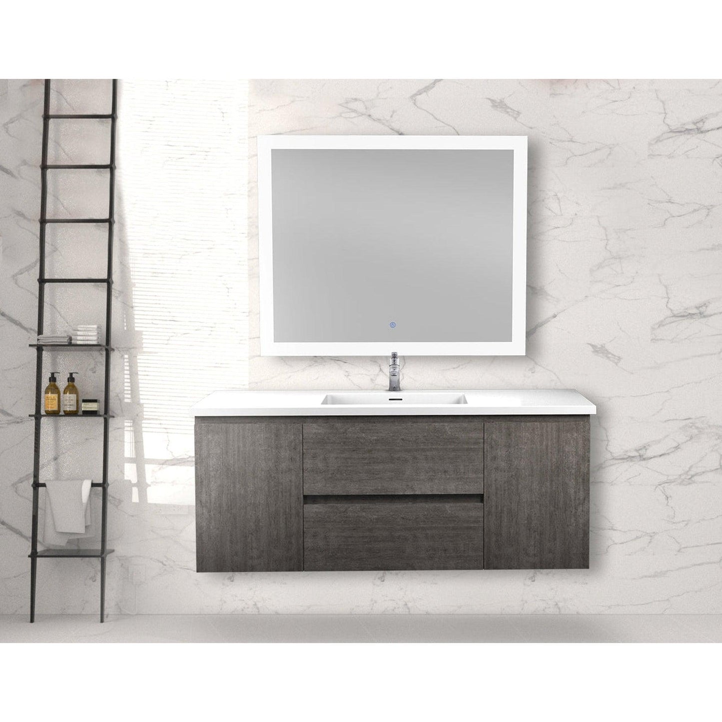 ANZZI Conques 48" x 20" Rich Gray Solid Wood Bathroom Vanity With Glossy White Countertop With Sink and 39" LED Mirror