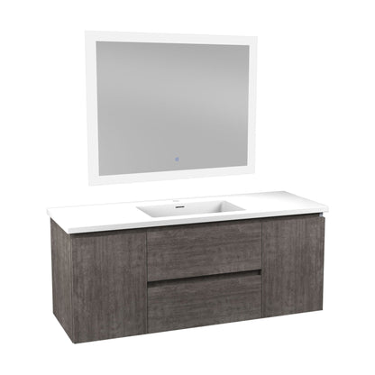 ANZZI Conques 48" x 20" Rich Gray Solid Wood Bathroom Vanity With Glossy White Countertop With Sink and 39" LED Mirror
