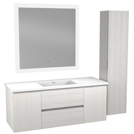 ANZZI Conques 48" x 20" Rich White Solid Wood Bathroom Vanity With Glossy White Countertop With Sink, 36" LED Mirror and Side Cabinet