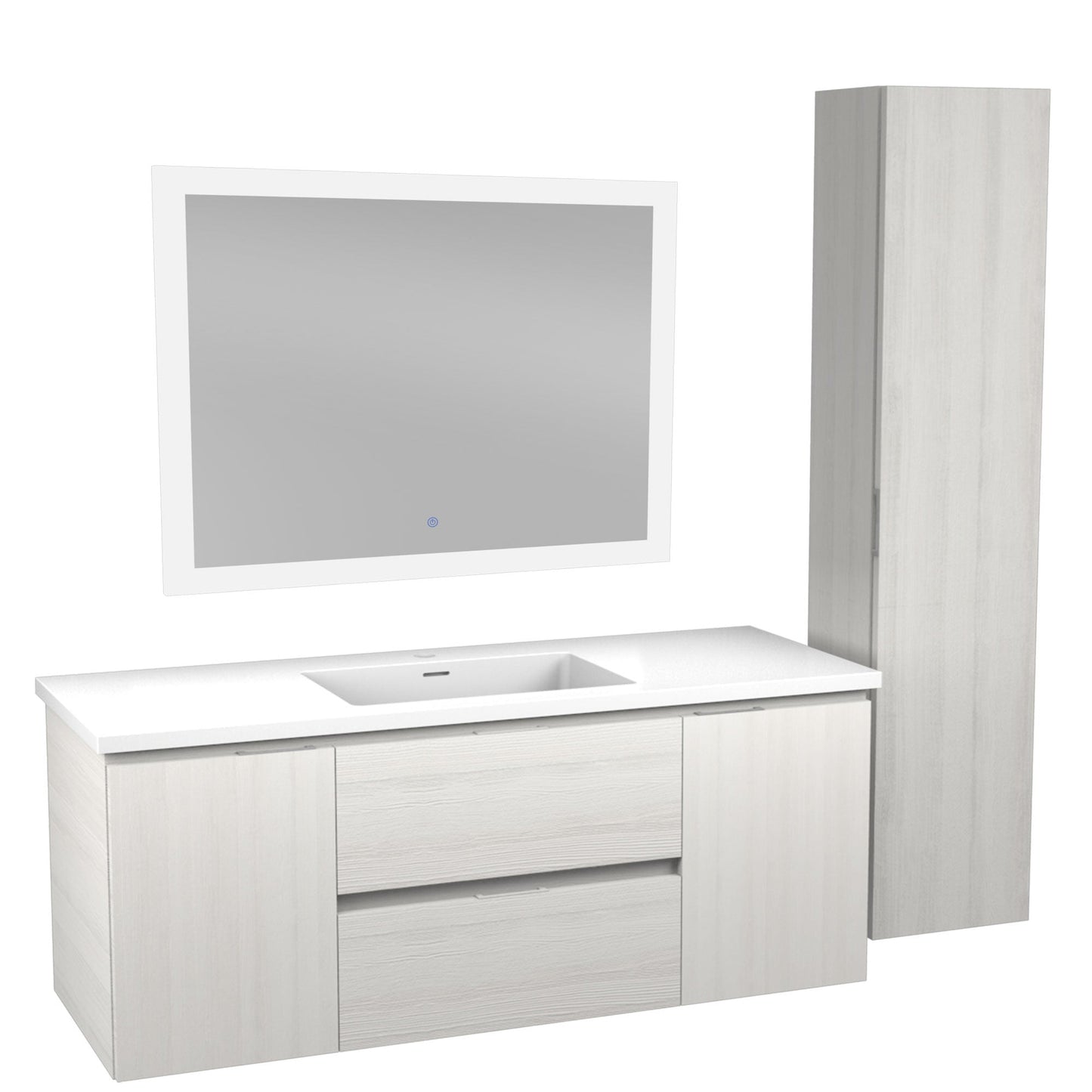 ANZZI Conques 48" x 20" Rich White Solid Wood Bathroom Vanity With Glossy White Countertop With Sink, 39" LED Mirror and Side Cabinet