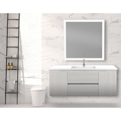 ANZZI Conques 48" x 20" Rich White Solid Wood Bathroom Vanity With Glossy White Countertop With Sink and 36" LED Mirror