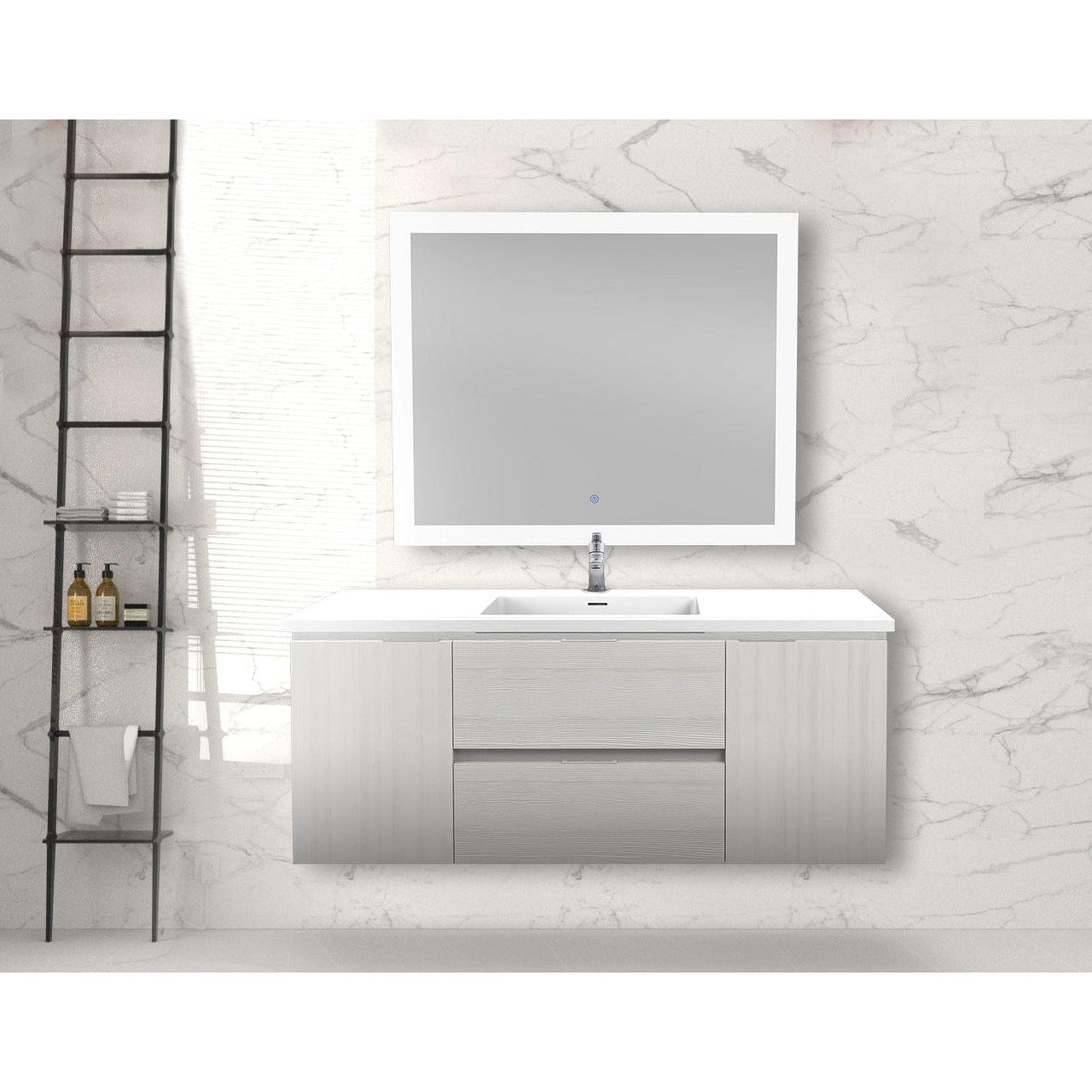 ANZZI Conques 48" x 20" Rich White Solid Wood Bathroom Vanity With Glossy White Countertop With Sink and 39" LED Mirror