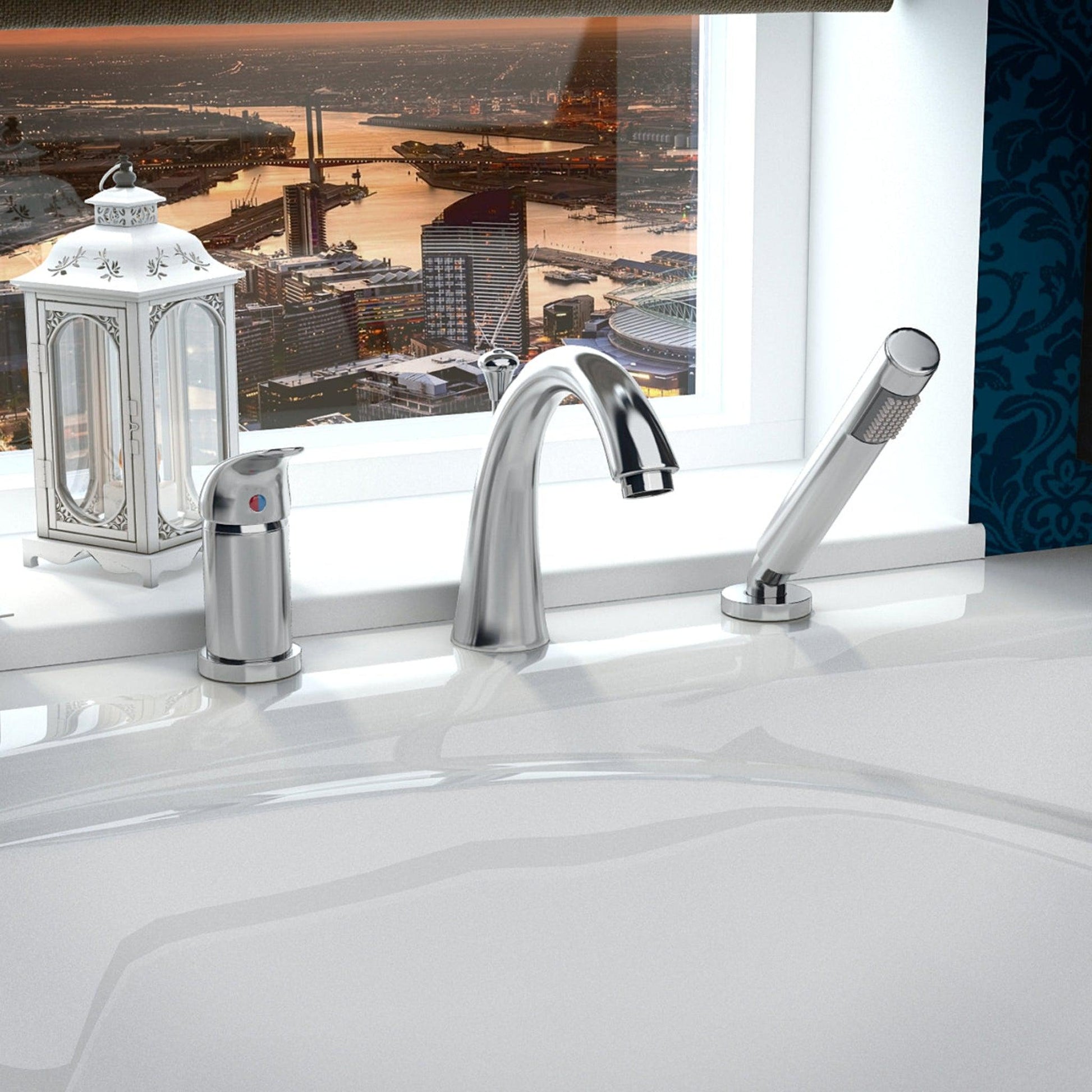 ANZZI Den Series Single Handle Polished Chrome Roman Tub Faucet With Euro-Grip Handheld Sprayer