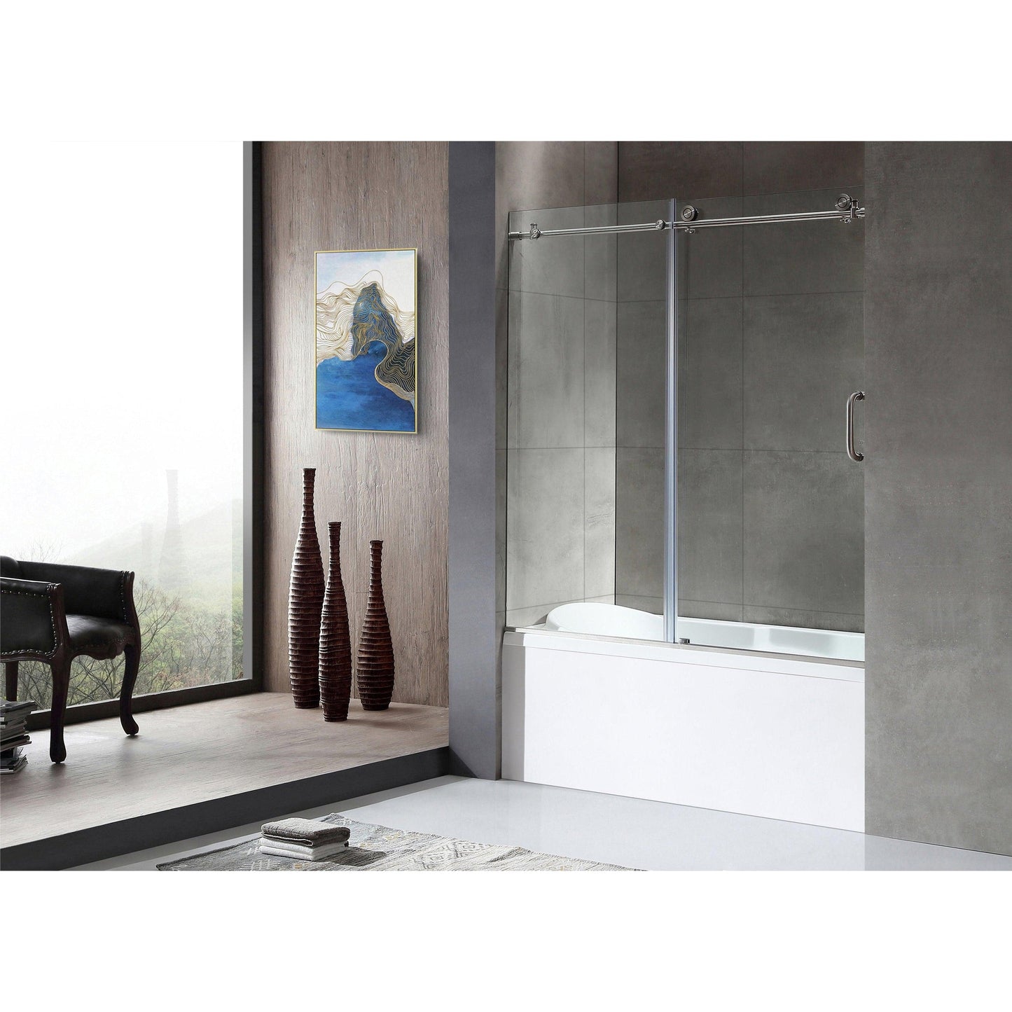 ANZZI Don Series White "60 x 30" Alcove Left Drain Rectangular Bathtub With Built-In Flange and Frameless Brushed Nickel Sliding Door
