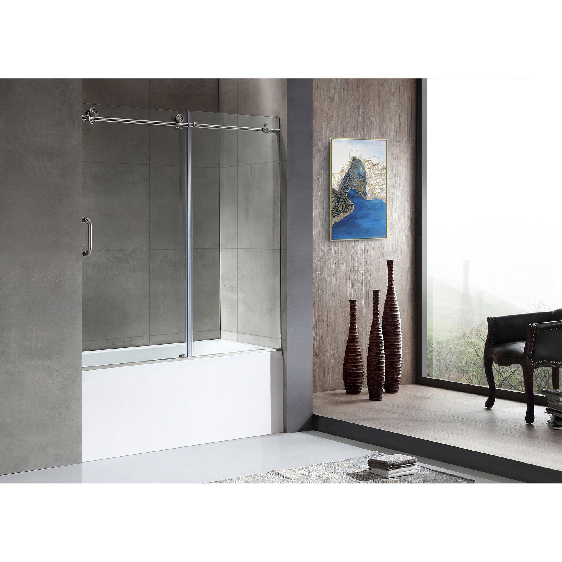 ANZZI Don Series White "60 x 30" Alcove Right Drain Rectangular Bathtub With Built-In Flange and Frameless Brushed Nickel Sliding Door