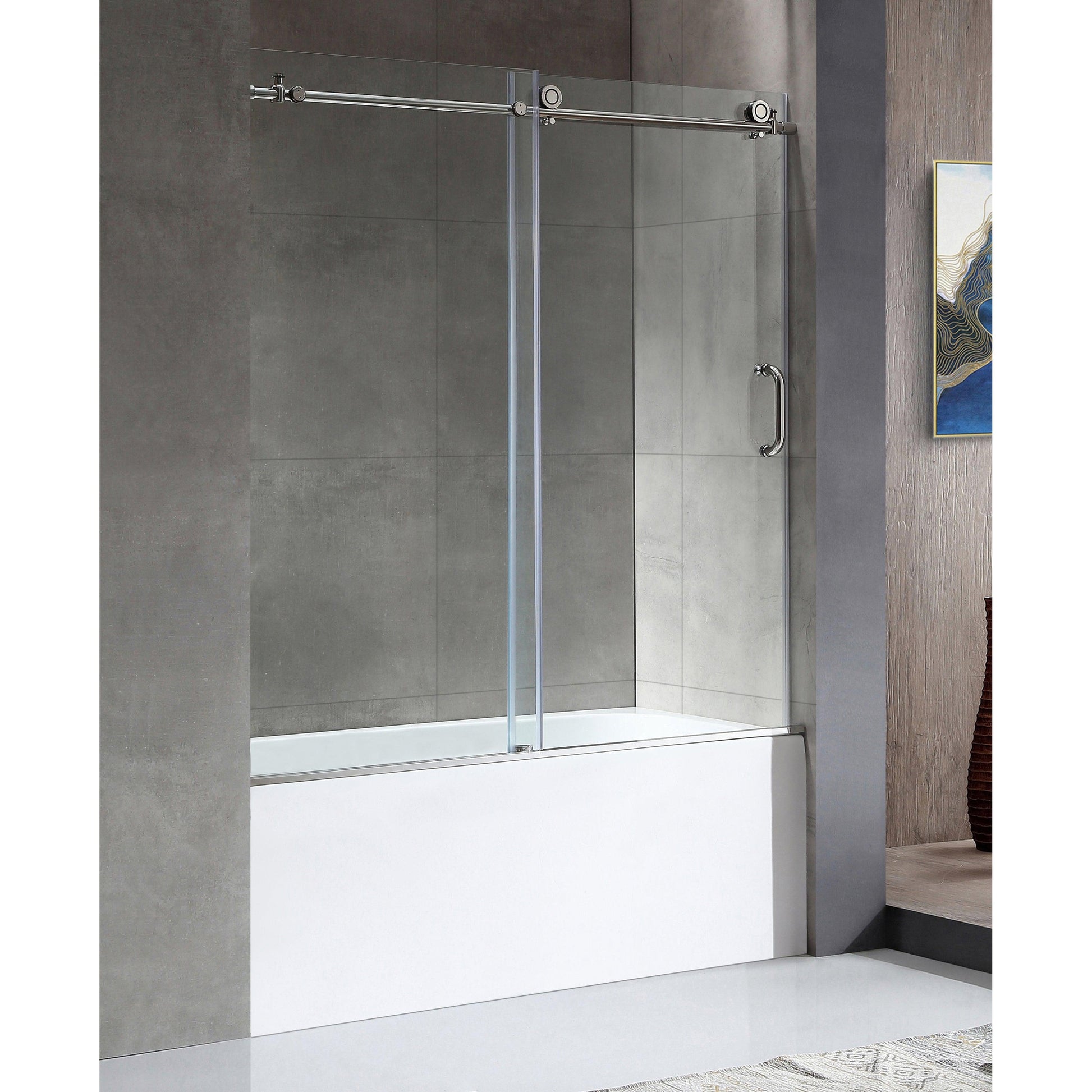 ANZZI Don Series White "60 x 30" Alcove Right Drain Rectangular Bathtub With Built-In Flange and Frameless Polished Chrome Sliding Door