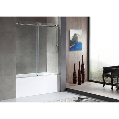 ANZZI Don Series White "60 x 30" Alcove Right Drain Rectangular Bathtub With Built-In Flange and Frameless Polished Chrome Sliding Door