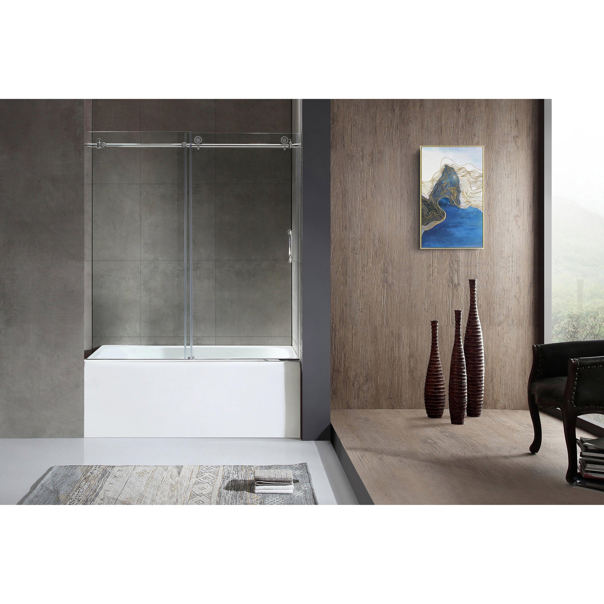 ANZZI Don Series White "60 x 30" Alcove Right Drain Rectangular Bathtub With Built-In Flange and Frameless Polished Chrome Sliding Door