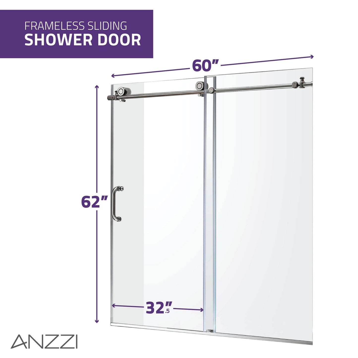 ANZZI Don Series White "60 x 32" Alcove Left Drain Rectangular Bathtub With Built-In Flange and Frameless Polished Chrome Sliding Door