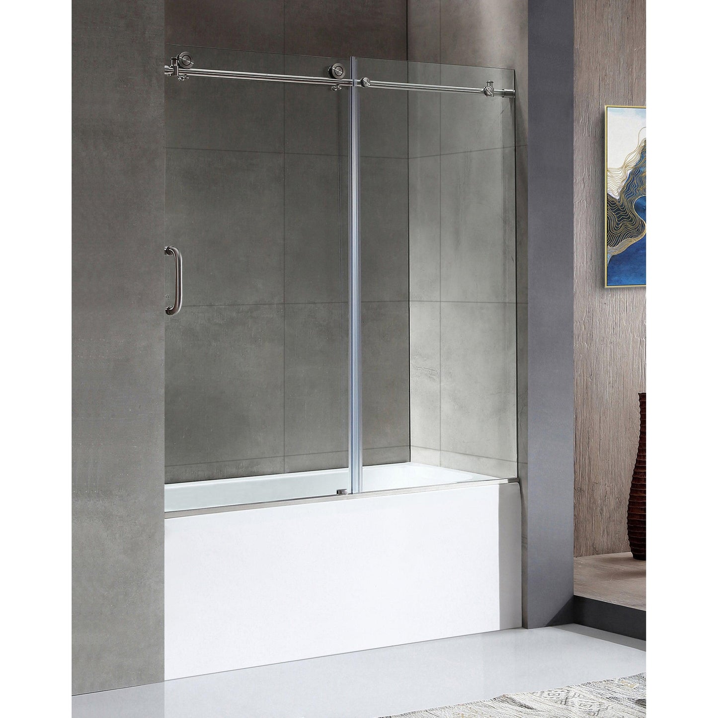 ANZZI Don Series White "60 x 32" Alcove Right Drain Rectangular Bathtub With Built-In Flange and Frameless Brushed Nickel Sliding Door