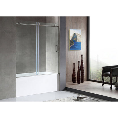 ANZZI Don Series White "60 x 32" Alcove Right Drain Rectangular Bathtub With Built-In Flange and Frameless Polished Chrome Sliding Door