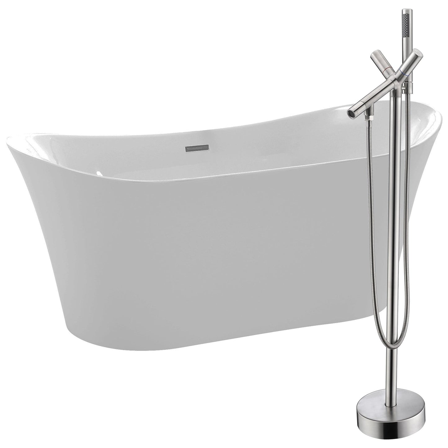 ANZZI Eft Series 67" x 31" Freestanding Glossy White Bathtub With Built-In Overflow, Pop Up Drain and Havasu Bathtub Faucet