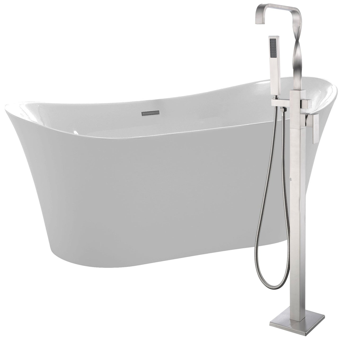 ANZZI Eft Series 67" x 31" Freestanding Glossy White Bathtub With Built-In Overflow, Pop Up Drain and Yosemite Bathtub Faucet