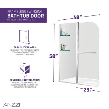 ANZZI Galleon Series White "60 x 30" Alcove Left Drain Rectangular Bathtub With Built-In Flange and Frameless Brushed Nickel Hinged Door