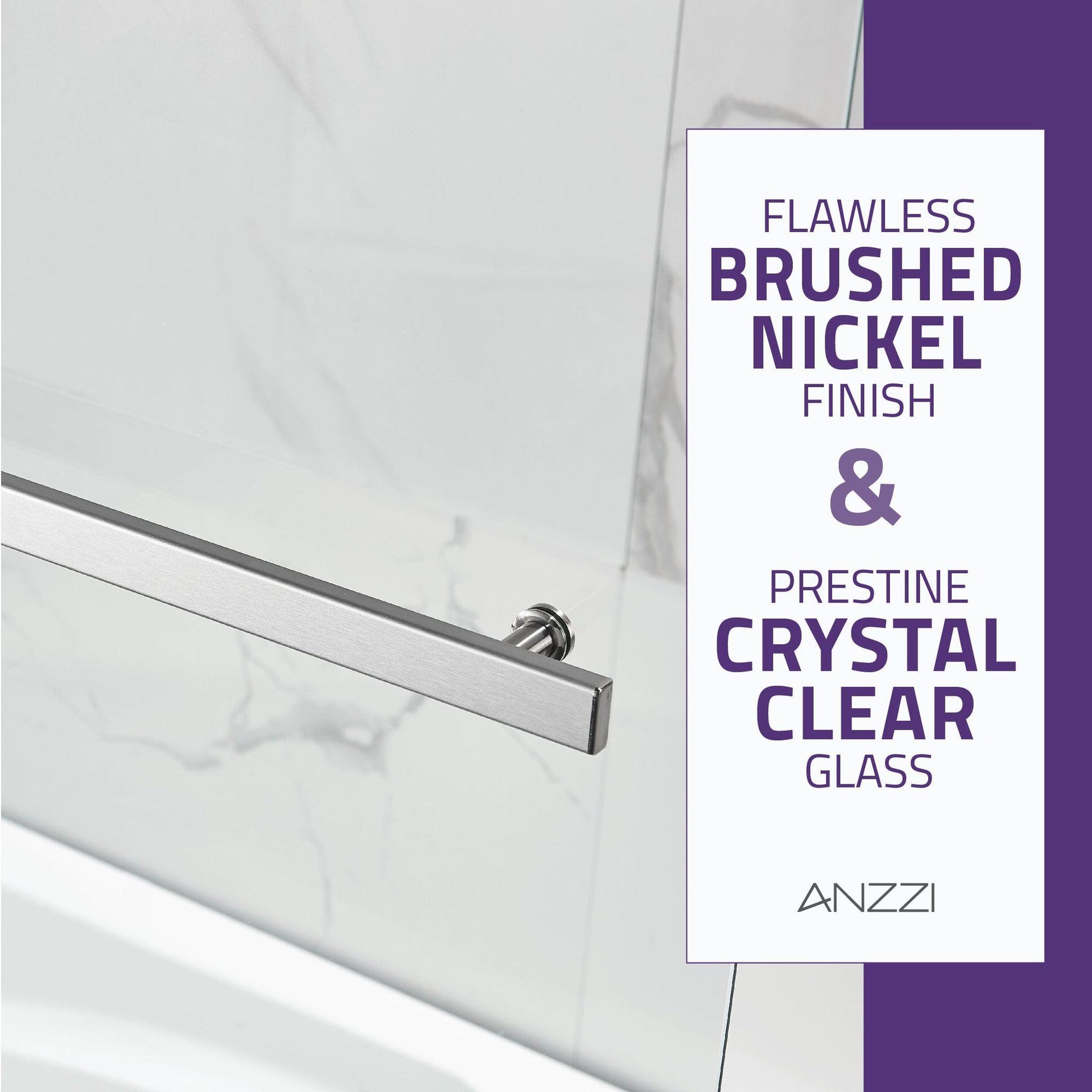 ANZZI Galleon Series White "60 x 30" Alcove Left Drain Rectangular Bathtub With Built-In Flange and Frameless Brushed Nickel Hinged Door