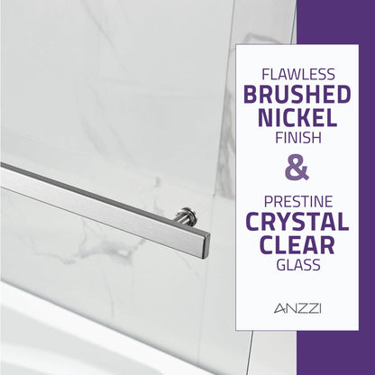 ANZZI Galleon Series White "60 x 30" Alcove Left Drain Rectangular Bathtub With Built-In Flange and Frameless Brushed Nickel Hinged Door