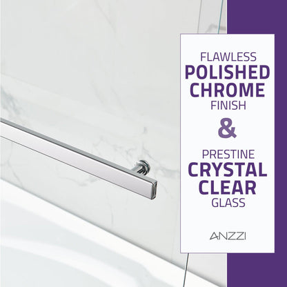 ANZZI Galleon Series White "60 x 30" Alcove Right Drain Rectangular Bathtub With Built-In Flange and Frameless Polished Chrome Hinged Door