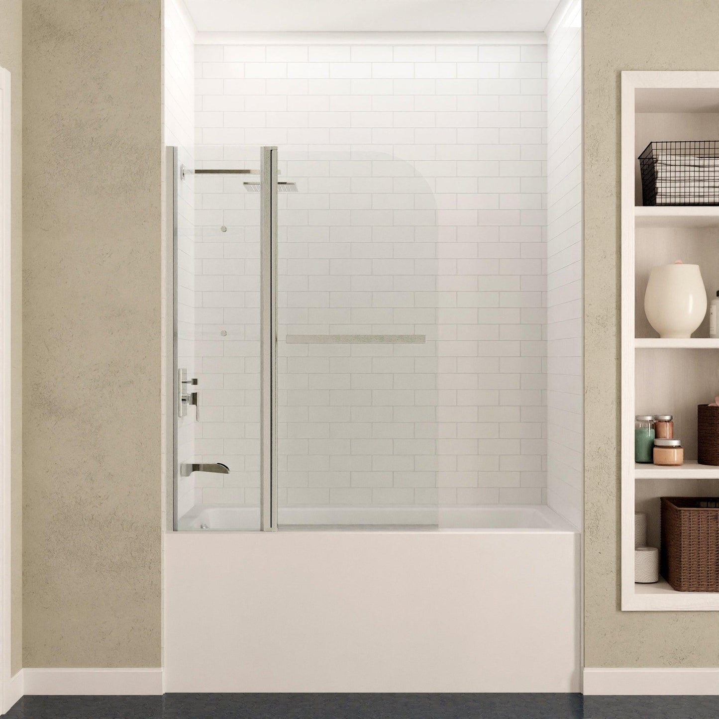 ANZZI Galleon Series White "60 x 32" Alcove Left Drain Rectangular Bathtub With Built-In Flange and Frameless Brushed Nickel Hinged Door